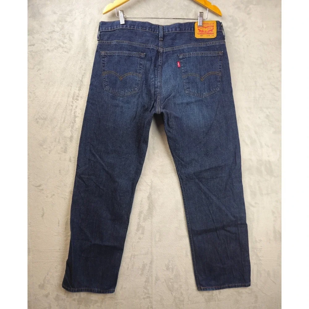 Levis 569 Jeans Mens 37x31.5 Blue Denim Loose Straight Fit Dark Wash